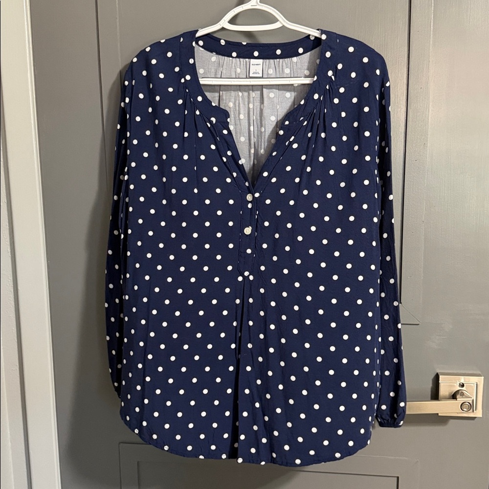 Old Navy Navy and White Polka Dot Top